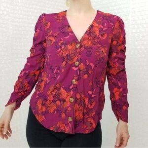 Anthropologie Maeve Purple and Red Floral Blouse - size L